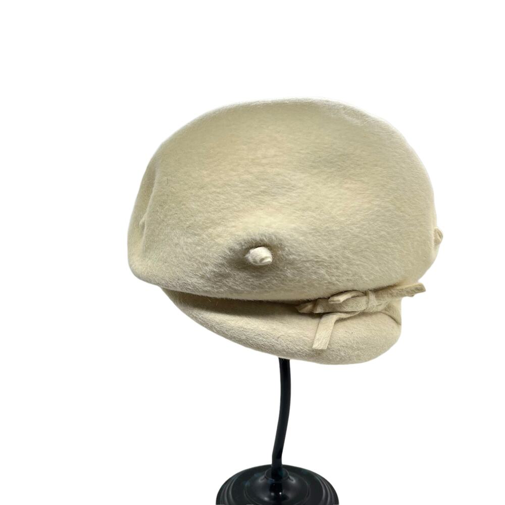 Beaver Fur Cap Hat Mushroom Cream Made in USA & Italy Midcentury Women SZ 7